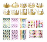 20 Pièces Chapeaux de Couronne Couronnes en Papier Dorées Roi Doré Couronnes avec 3 Autocollants Strass et 6 Autocollants Alphanumériques pour Bricolage Adulte et Enfant Fête d'anniversaire