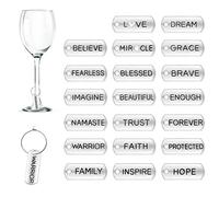 20 pièces Charmes de Verre à Vin, Mot d'inspiration Étiquettes de Marqueurs de Boisson de Gobelet avec Boucle Conception pour Cocktail Champagne Soirée Dégustation Fournitures de Décoration Cadeaux