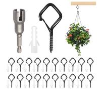 20 Pièces Crochet a Visser avec Boucle de Sécurité, Crochet Inox a Visser, Piton Visser Noir, Outdoor Screw Hooks, Crochet a Cisser Bois, Crochet de Plafond Bois pour Plantes, Lanternes,Tasse