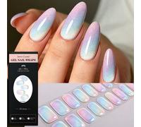 20 pièces de bandes d'ongles en gel semi-durcies, autocollants pour ongles à paillettes multicolores dégradés lavande, dégradé violet-rose-bleu halo, série de couleurs licorne, à utiliser avec une lam