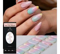 20 pièces de bandes d'ongles en gel semi-durcies, autocollants pour ongles à paillettes multicolores dégradés lavande, dégradé violet-rose-bleu halo, série de couleurs licorne, à utiliser avec une lam