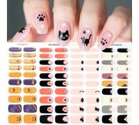 20 pièces de bandes d'ongles en gel semi-durcies, design mignon de chat noir, citrouille et chauve-souris. Bandes d'ongles en gel adhésives pour femmes, idéales pour les fêtes de mascarade, les festiv