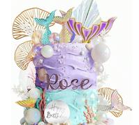 20 pièces de décorations de gâteau thème sirène, comprenant des queues de sirène laser magiques, des décorations de gâteau thème sous-marin de sirène, des boules à bulles transparentes, des feuilles d