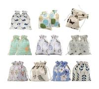 20 Pièces De Sacs En Coton Imprimés, Sacs De Rangement Cadeaux En Tissu Avec Cordons, Sacs Cadeaux En Jute