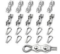 20 pièces de serre-câbles M3, acier inoxydable 304 Serre-câbles avec 10 serre-câbles et 10 cosses pour cordes à linge, tendeurs, stores, clôtures temporaires fixes, câbles de treuil