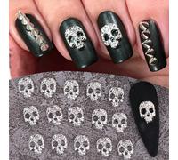 20 pièces Décoration d'ongles en alliage d'argent en forme de crâne pour Halloween, accessoires et outils pour salon de manucure. Peut être utilisé pour des décorations faites main DIY. Beau cadeau po