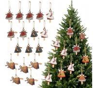 20 Pièces Décorations pour Sapin de Noël Pendentifs en Bois Ange Gardien Porte-Bonheur Décoration de Noë Décoration de Fenêtre à Suspendre, Jouet Suspendu pour Vacances, Accueil et Fête