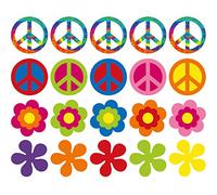 20 Pièces Découpe des Années 60 Découpe Décors des Années 60 Découpes de Fleurs Rétro Découpe de Signe de la Paix avec des Points de Colle pour Décoration de Soirée à Thème 60´s, 7,9 x 7,9 Pouces