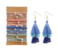20 pièces d'élastiques à cheveux en perles, 1 paire de boucles d'oreilles à pampilles, élastiques à cheveux bohèmes, élastiques à cheveux pour femmes et filles