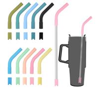 20 Pièces Embouts et Socles de Paille en Silicone, Dont 10 Embouts de Paille, 10 Bases, 2 Pailles en Acier Inoxydable Convient Aux Pailles de 8 à 10 mm de Diamètre pour Tasse Stanley