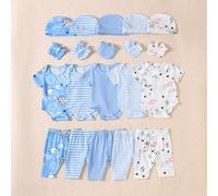20 pièces Ensemble de vêtements pour bébé garçon : 5 bodies + 5 pantalons + 5 chapeaux + 5 paires de gants, Été 6-9M,0-1M,1-3M,3-6MGéométriquePolyester,Tissu tricoté