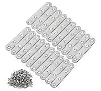 20 Pièces Équerre de Fixation Plate, Droit Pattes d'Assemblage Plats, Supports Plaque D’angle Plat, Droit Connecteur de Réparation avec Vis pour Meubles en Bois (Argent)