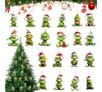20 Pièces Grinch Décorations de Noël, Pendentif de Noël en Acrylique Ornements Sapin de No-ël Suspendre Grinch 2D g-rinchs n-oël à Suspendre Décorations No-ël Grinch pour D-écorations d'arbre
