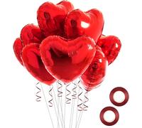 20 Pieces Heart Foil Helium Balloons with 2 Rolls of Ribbons for Wedding,Valentine's Day,Engagement,Birthday,Baby Shower Decorations (Red)