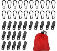 20 Pieces Heavy Duty Tarpaulin Clips With 20 D-Buckles,Adjustable Waterproof Tarpaulin Clips Reusable Clips Canvas Shading D-Hooks For Tents Awnings Boats Pool Tarps