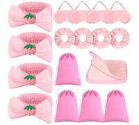 20 Pièces Kit Soiree Pyjama Party Fille de Fournitures de Spa Pour Filles 4 Masques de Sommeil En Peluche Rose 4 Bandeaux Pour Le Visage Avec NœUd 4 Chouchous En Velours 4 Serviettes Démaquilla 4 Sacs