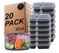 [20 Pièces] Meal Prep - Contenants réutilisables sans BPA à 2 compartiments avec couvercles hermétiques,résistants au congélateur,au micro-ondes et au lave-vaisselle,boîtes à lunch Bento [32 oz]