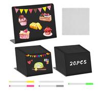20 Pièces Mini Ardoise de Table, Mini Tableaux Noirs Avec 5 craies et un chiffon, étiquette prix Pour buffet, mariage, fête, café, Boulangerie, Petite Ardoise pour Prix 7,5 x 10 cm