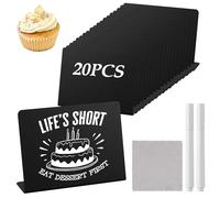 20 pièces Mini Tableaux Noirs, 100 x 75 mm Mini Ardoise,Mini Panneau d'affichage avec 2 stylos et un chiffon, adapté aux buffets, Mariages, Fêtes, étiquettes de prix de Boulangerie