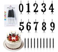 20 Pièces Noir Bougies Anniversaire, Bougies-Chiffres D’anniversaire 0 à 9