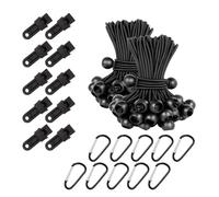 20 Pièces Noir Portable Tendeur Boule de Bâche, Tendeur Bache pour Tentes avec 10 Clips de Fixation/10 Crochets, Cordons Élastiques pour Bâche Chapiteaux Tentes Bannières