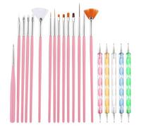 20 Pièces Pinceau Nail Art Ongles, Pinceau Ongle Gel avec Dotting Tool,Pinceau Gel UV Construction,Pinceau Acrylique Ongle Pinceau Liner Nail Art Pour DIY Nail Art Designs-Rose
