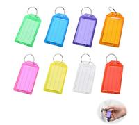 20 Pièces Porte Clés en Plastique, 5.8cm Porte Clef Etiquette avec Étiquettes en Papier Vierge Couvercles Transparents et Anneaux Fendus pour L'identification des Animaux et Bagages, 8 Couleurs