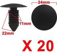 20 Pièces Pousser Rivets plastique noir type fixation panneau garnissage porte 11mm Agrafe pour voiture