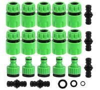 20 Pièces Raccords d'arrosage Rapides Ensemble pour Tuyau d'arrosage, 10 Raccords Rapides de 1/2" 5 Double Connecteur 5 Connecteur Nez de Robinet de 1/2" ou 3/4", pour Jardin et Maison - Vert