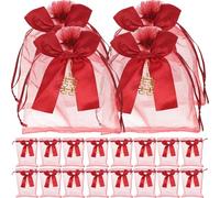 20 Pièces Sachets Dragées Mariage en Maille Polyester Rouge | Anniversaires et Noces, Rangement Multi-usage, Adaptés Chocolats et Cosmétiques, Style Chic Élégant