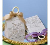 20 pièces Sacs cadeau de fleurs dorées Petites boîtes à bonbons en papier avec ruban nœud papillon pour les faveurs de mariage, anniversaires, enterrements de vie de jeune fille - 13 x 10 x 6,5 cm, bo