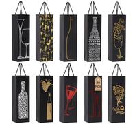 20 Pièces Sacs Cadeaux de Vin, SHAIDOJIO Sac Cadeau Vin Noir en Vrac avec Poignée, Sac Bouteille Vin en Kraft de Bouteille, Pochette Cadeau Bouteille pour Fête Noël Affaire Mariage et Saint-Valentin