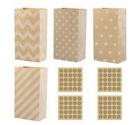 20 Pièces Sacs en Papier Brun Avec 100 Autocollants Circulaires - Pour Fêtes d'Enfants, Cadeaux de Bonbons - Kraft Réutilisable - Anniversaires et Célébrations