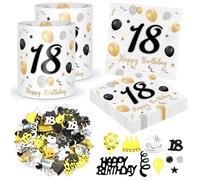 20 Pièces Serviettes 18e Anniversaire + 12 Pièces Décorations de Table Lanterne 18e+ 500 Pièces Confettis Décoration 18e Anniversaire Or Noir, 18e Anniversaire Décoration Table, 18 Ans Happy Birthday