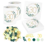 20 Pièces Serviettes 30e Anniversaire + 12 Pièces Photophores Décorations de Table pour 30 Anniversaire, Confettis 30e Anniversaire, Serviette Eucalyptus Homme Femme 30 Anniversaire Decoration