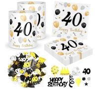 20 Pièces Serviettes 40e Anniversaire + 12 Pièces Décorations de Table Lanterne 40e+ 500 Pièces Confettis Décoration 40e Anniversaire Or Noir, 40e Anniversaire Décoration Table, 40 Ans Happy Birthday