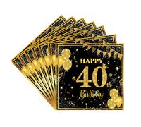 20 Pièces Serviettes Anniversaire pour 40 Ans, Noir Or Serviettes Joyeux Anniversaire 40 Ans, Decor Fête d'anniversaire pour Femme Homme Décoration de Table Serviette Vaisselle Jetable