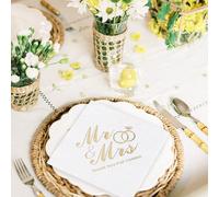 20 pièces Serviettes de cocktail Monsieur & Madame pour mariage, serviettes en papier romantiques avec dorure, décoration pour fête de mariage, serviettes pour dessert pour mariage, enterrement de vie