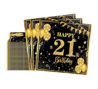 20 Pièces Serviettes Papier Jetables Anniversaire 21 Ans,Serviette de Table Papier Décoration Anniversaire 21 Ans Noir Or Fille GarçonServiette Cocktail pour Fête Anniversaire Vacances Célébration