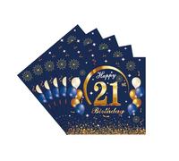 20 Pièces Serviettes Papier Jetables Anniversaire 21 Ans,Serviette de Table Papier Décoration Anniversaire 21 Ans Bleu Or Fille GarçonServiette Cocktail pour Fête Anniversaire Vacances Célébration