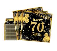 20 Pièces Serviettes Papier Jetables Anniversaire 70 Ans,Serviette de Table Papier Décoration Anniversaire 70 Ans Noir Or Homme Femme Serviette Cocktail pour Fête Anniversaire Vacances Célébration