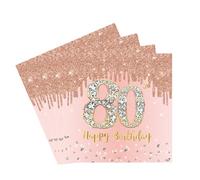 20 Pièces Serviettes Papier Jetables Anniversaire 80 Ans,Serviette de Table Papier Décoration Anniversaire 80 Ans Rose Or Femme Serviette Cocktail pour Fête Anniversaire Vacances Célébration