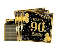 20 Pièces Serviettes Papier Jetables Anniversaire 90 Ans,Serviette de Table Papier Décoration Anniversaire 90 Ans Bleu Or Homme Femme Serviette Cocktail pour Fête Anniversaire Vacances Célébration