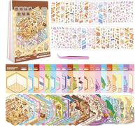 20 Pièces Sets 3D House Sticker Scene Kit, Autocollant Scene, Sticker Therapy, Stress Relief Autocollant Scene, 30 PET Autocollants, 20 DIY Miniature House, 1 Pincette, pour Adulte Enfants Adolescent