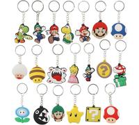 20 Pièces Super Mario Porte Clef, Mignon Pendentif Porte Clés Pendentif de Sac Porte-Clés de Dessin Animé Décoration de Sac D'école pour Enfants Cadeau de Fête D'anniversaire