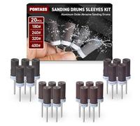 20 Pièces Tambours de Ponçage pour Outil Rotatif Dremel, 180/240/320/400 Grains Mèches de Ponçage, Manchons Abrasifs Avec des Tiges de 3 mm, Manchons de Ponçage pour le Ponçage et le Polissage