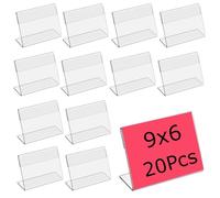 20 Pièces Vertical Exposants Acrylique Transparent, 9x6cm Porte Étiquette de Prix Supports en Forme de L pour Afficher les Prix Porte pour Bureaux, Magasins Alimentaires, Boulangeries