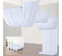 20 pieds × 20 pieds Rideaux de plafond blancs pour mariages et fêtes, 4 panneaux de 5 × 20 pieds de long pour auvent de tente, rideaux de plafond sans plis en soie faciles à draper et à accrocher