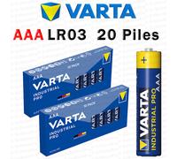 20 Piles LR03 AAA - LR6 AA - 6LR61 - LR14 C - LR20 D - VARTA Pïle Industrial Pro