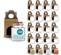 20 Pots en Verre Carrés 40 ml avec Bouchon en Liège+20 Boîtes : Parfait pour Épices, Confitures, Cadeaux Mariage, Bocal épices
